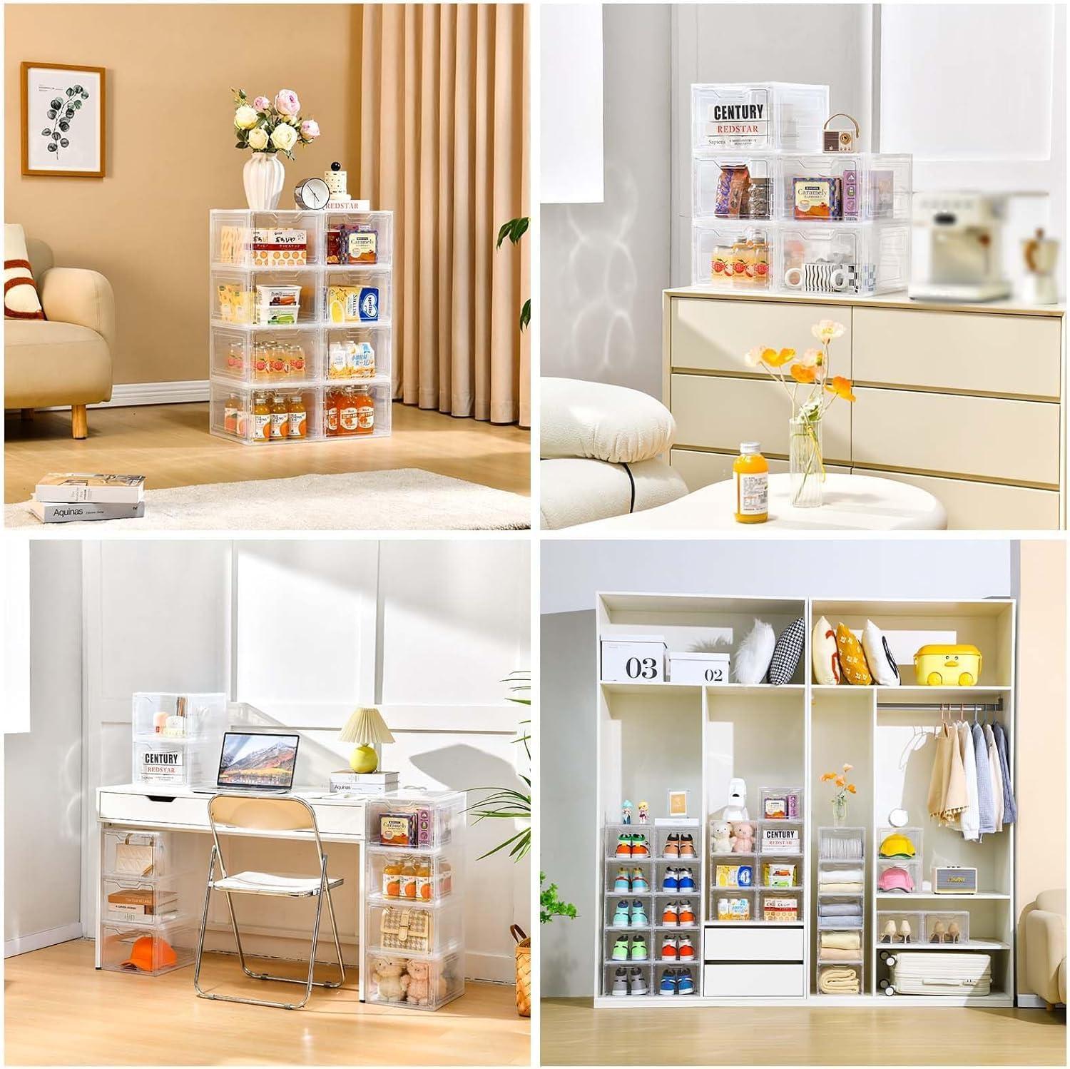 image10 Pack Closet Organizers and StorageClear Stackable Plastic Storage Bins with Lids Magnetic DoorsClothes Organizers and StoragePlastic Craft Containers for Wardrobe Kitchen Bathroom OfficeClear 10Pack