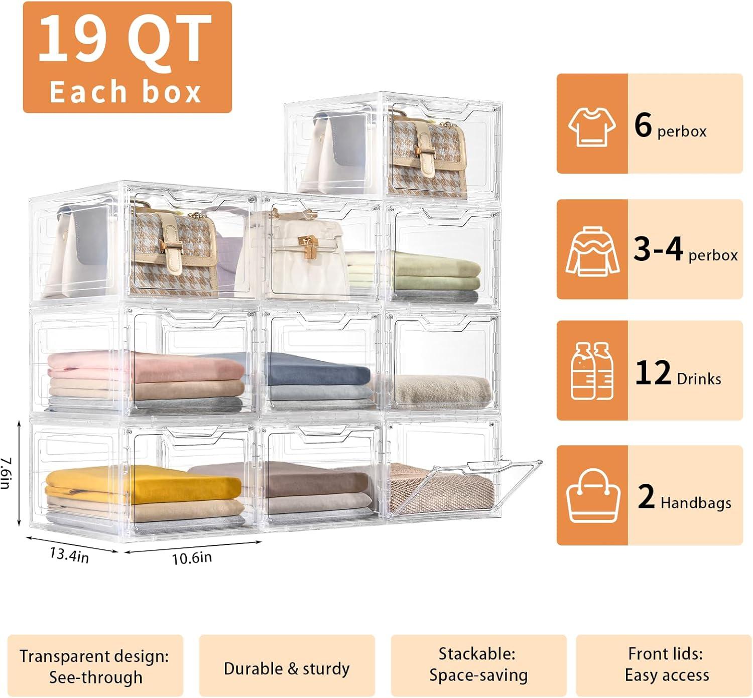 image10 Pack Closet Organizers and StorageClear Stackable Plastic Storage Bins with Lids Magnetic DoorsClothes Organizers and StoragePlastic Craft Containers for Wardrobe Kitchen Bathroom OfficeClear 6Pack