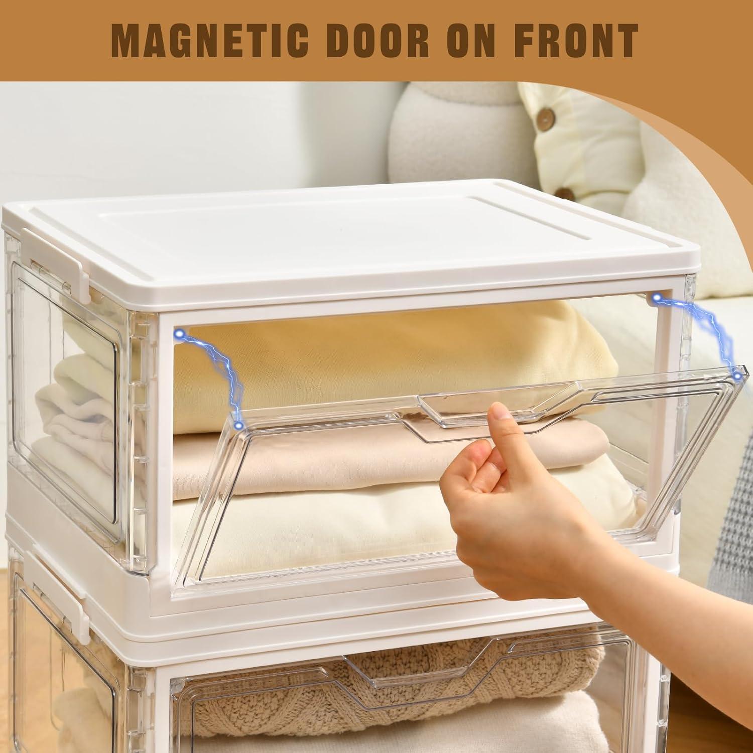 image10 Pack Closet Organizers and StorageClear Stackable Plastic Storage Bins with Lids Magnetic DoorsClothes Organizers and StoragePlastic Craft Containers for Wardrobe Kitchen Bathroom OfficeClear 4Pack