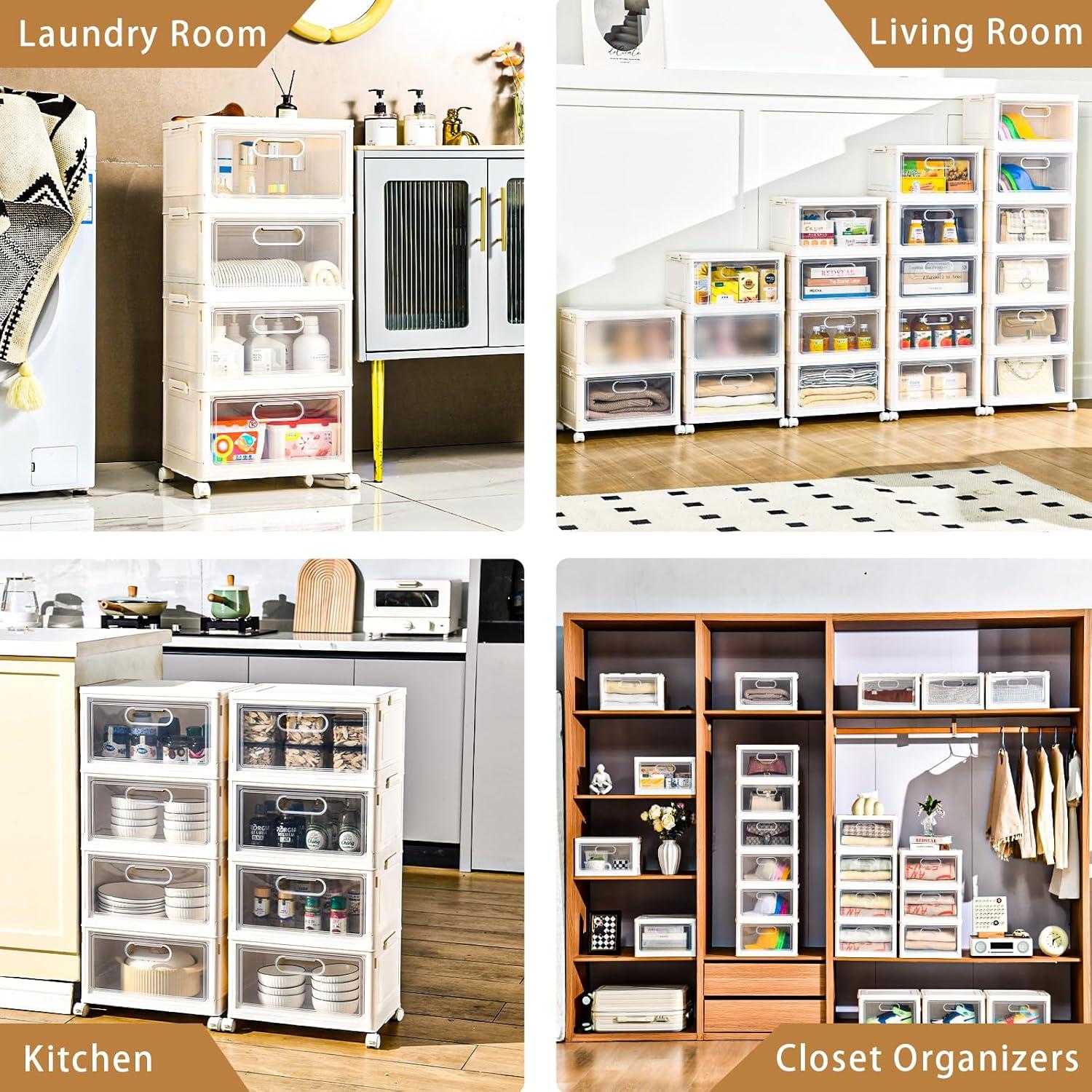 image10 Pack Closet Organizers and StorageClear Stackable Plastic Storage Bins with Lids Magnetic DoorsClothes Organizers and StoragePlastic Craft Containers for Wardrobe Kitchen Bathroom OfficeNon Clear 4pack