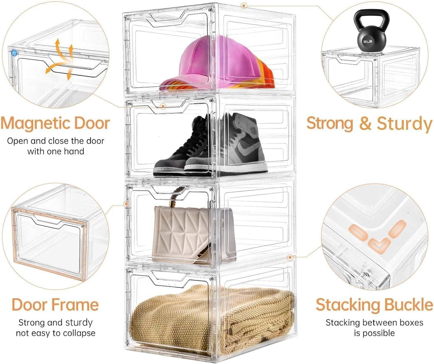 image10 Pack Closet Organizers and StorageClear Stackable Plastic Storage Bins with Lids Magnetic DoorsClothes Organizers and StoragePlastic Craft Containers for Wardrobe Kitchen Bathroom OfficeClear 10Pack