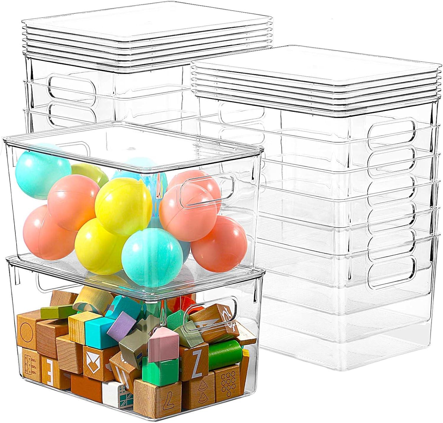 image12 Pack Clear Storage Bins with Lids 7 Quart Stackable Storage Boxes for Storage and Organization Plastic Storage Containers with Lids Plastic Bins with Handles for Office Bedroom Study RoomWith Lids