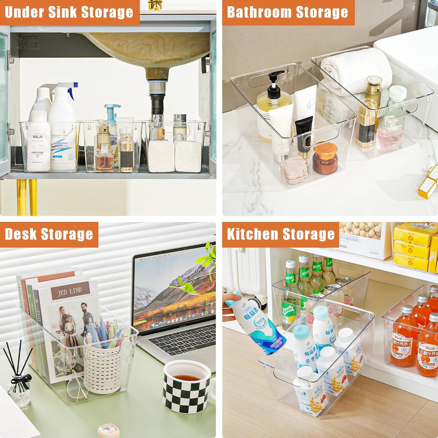 image6 Pack Large Clear Plastic Storage BinsPlastic Containers with Handle for Pantry Organizer and StoragePerfect for KitchenFridgeCabinet ClosetBathroom Under Sink StorageLarge 6Pack