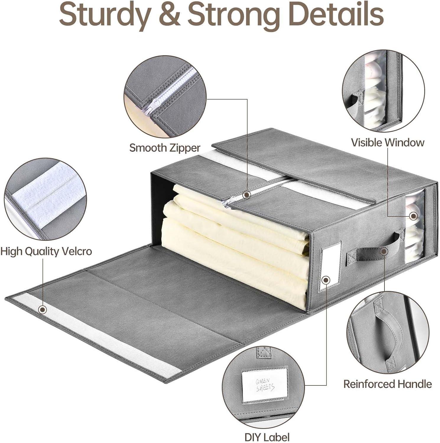 imageBed Sheet Organizers and Storage 8 Pack Linen Closet Organizers with Adjustable Zipper Foldable Bedding Storage for Queen or King Size Bedsheets Duvet Covers and PillowsGrey