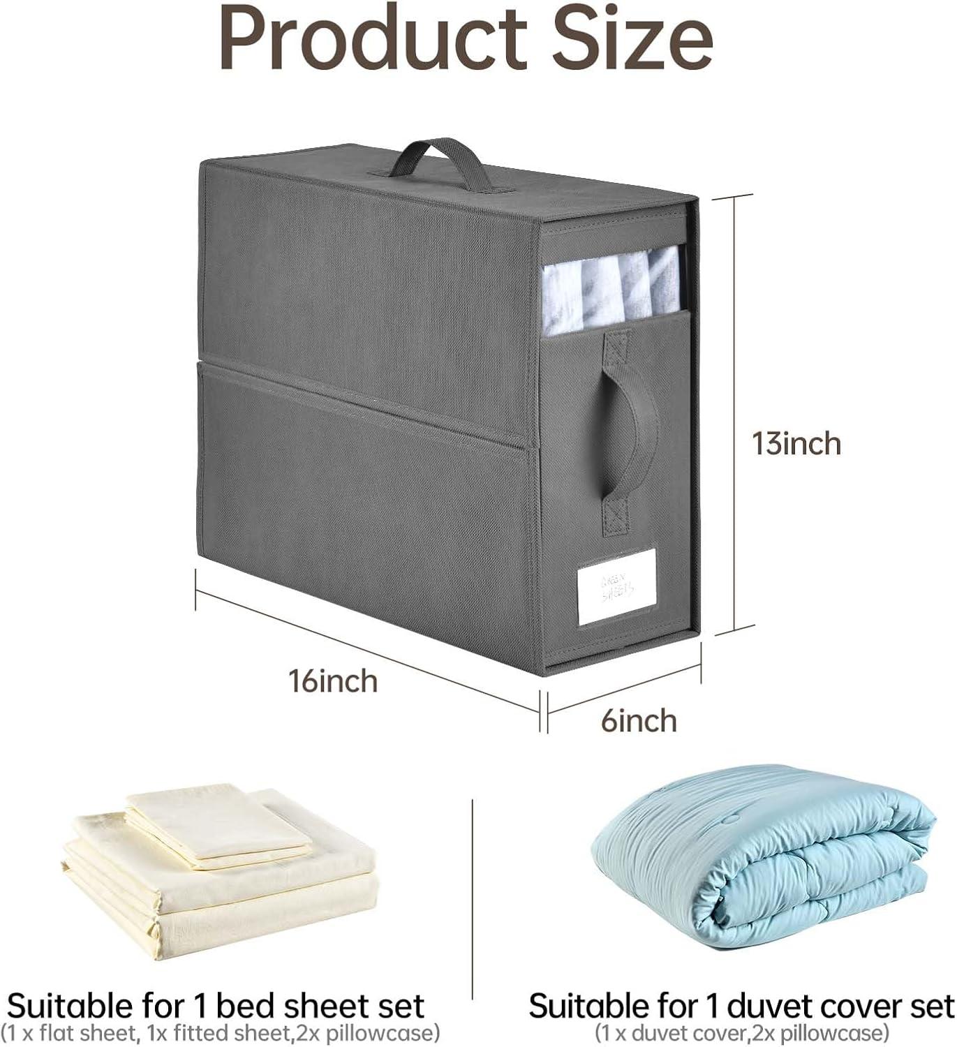 imageBed Sheet Organizers and Storage 8 Pack Linen Closet Organizers with Adjustable Zipper Foldable Bedding Storage for Queen or King Size Bedsheets Duvet Covers and PillowsGrey