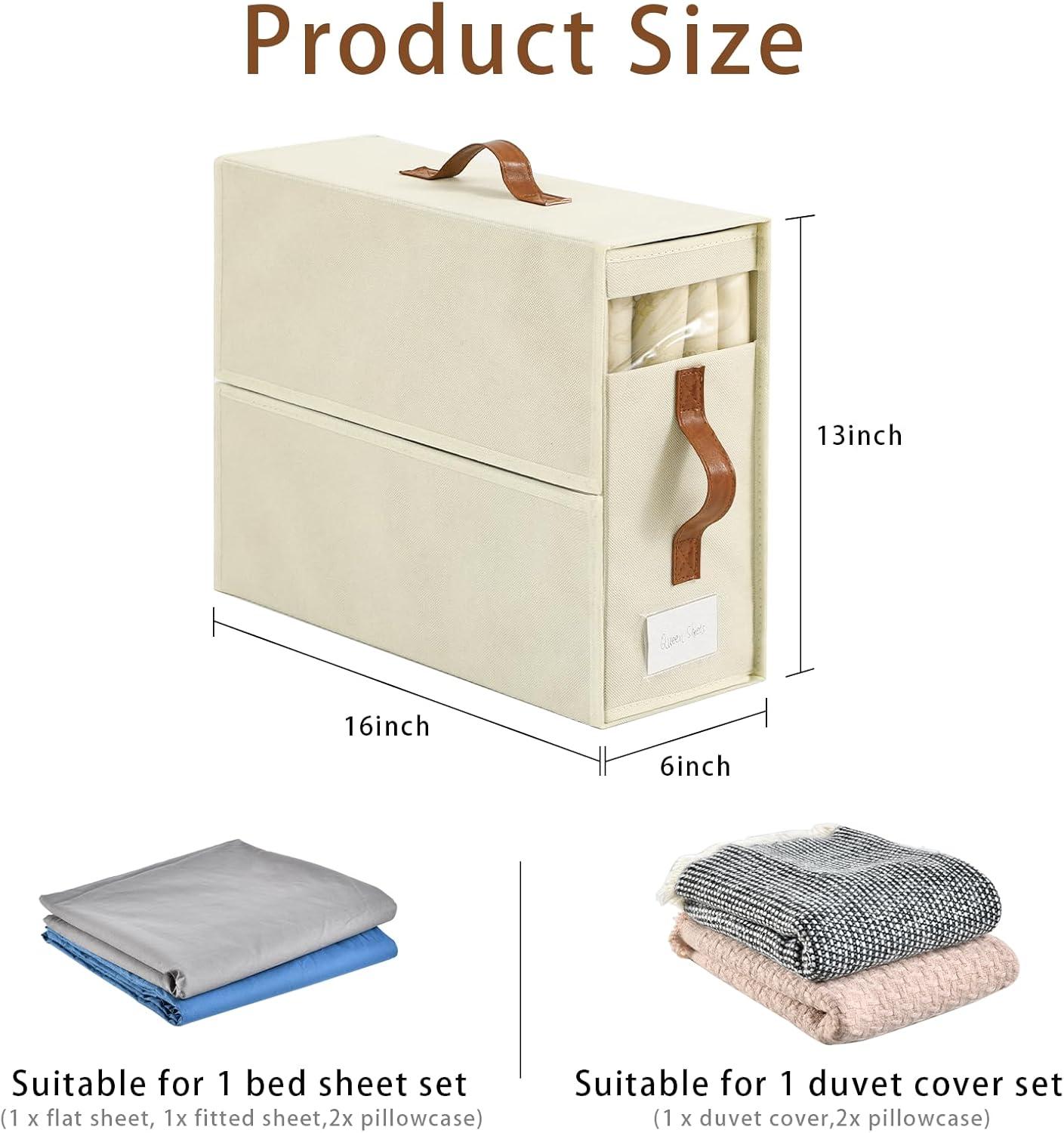 imageBed Sheet Organizers and Storage 8 Pack Linen Closet Organizers with Adjustable Zipper Foldable Bedding Storage for Queen or King Size Bedsheets Duvet Covers and PillowsWhite