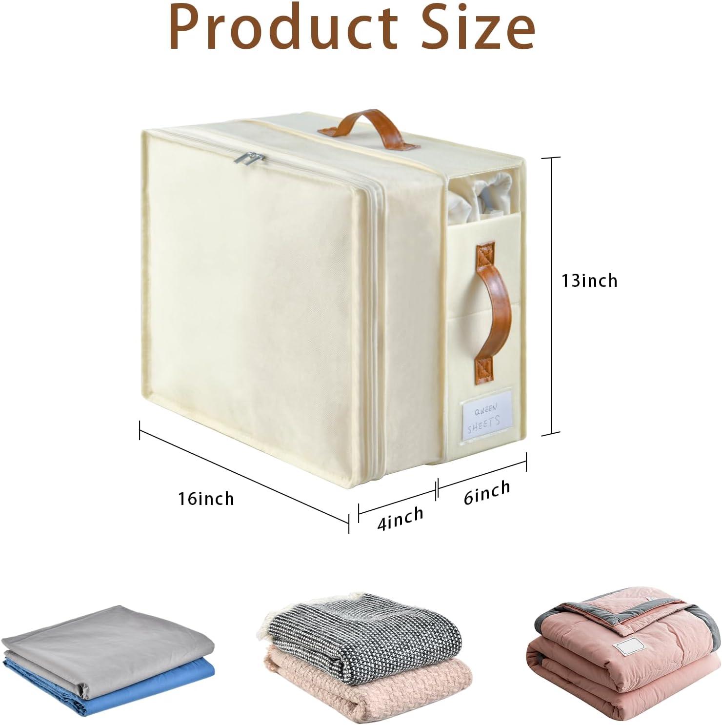 imageBed Sheet Organizers and Storage 8 Pack Linen Closet Organizers with Adjustable Zipper Foldable Bedding Storage for Queen or King Size Bedsheets Duvet Covers and PillowsPlus Zipper White