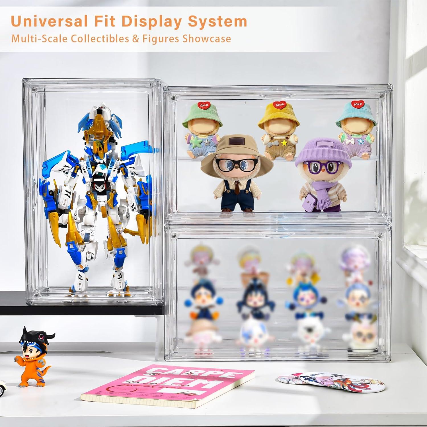 imageClear Acrylic Display Case for Collectibles  3Tier Adjustable Figure Display with Magnetic Door ampamp Removable ShelvesStackable Dispaly Box for Figures  2 Pack
