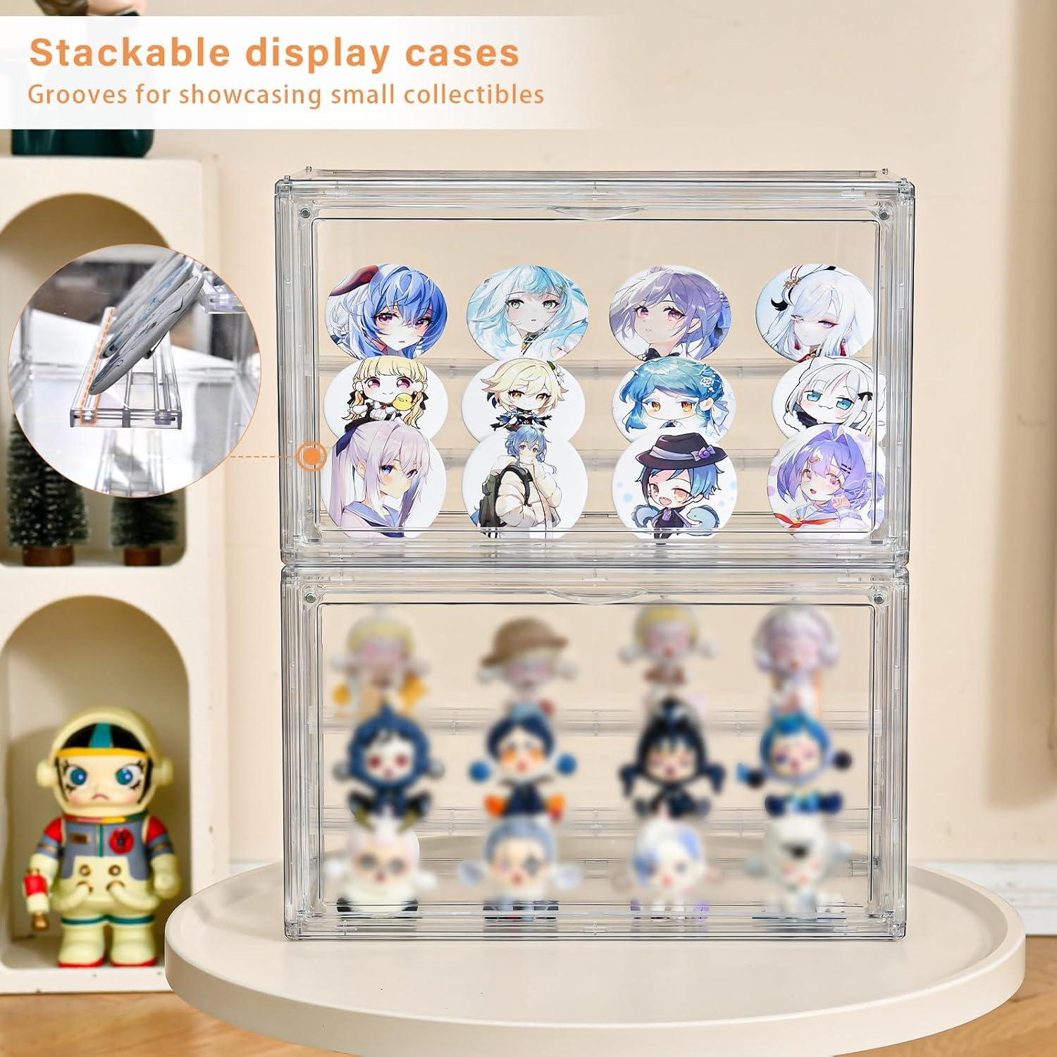 imageClear Acrylic Display Case for Collectibles  3Tier Adjustable Figure Display with Magnetic Door ampamp Removable ShelvesStackable Dispaly Box for Figures  2 Pack