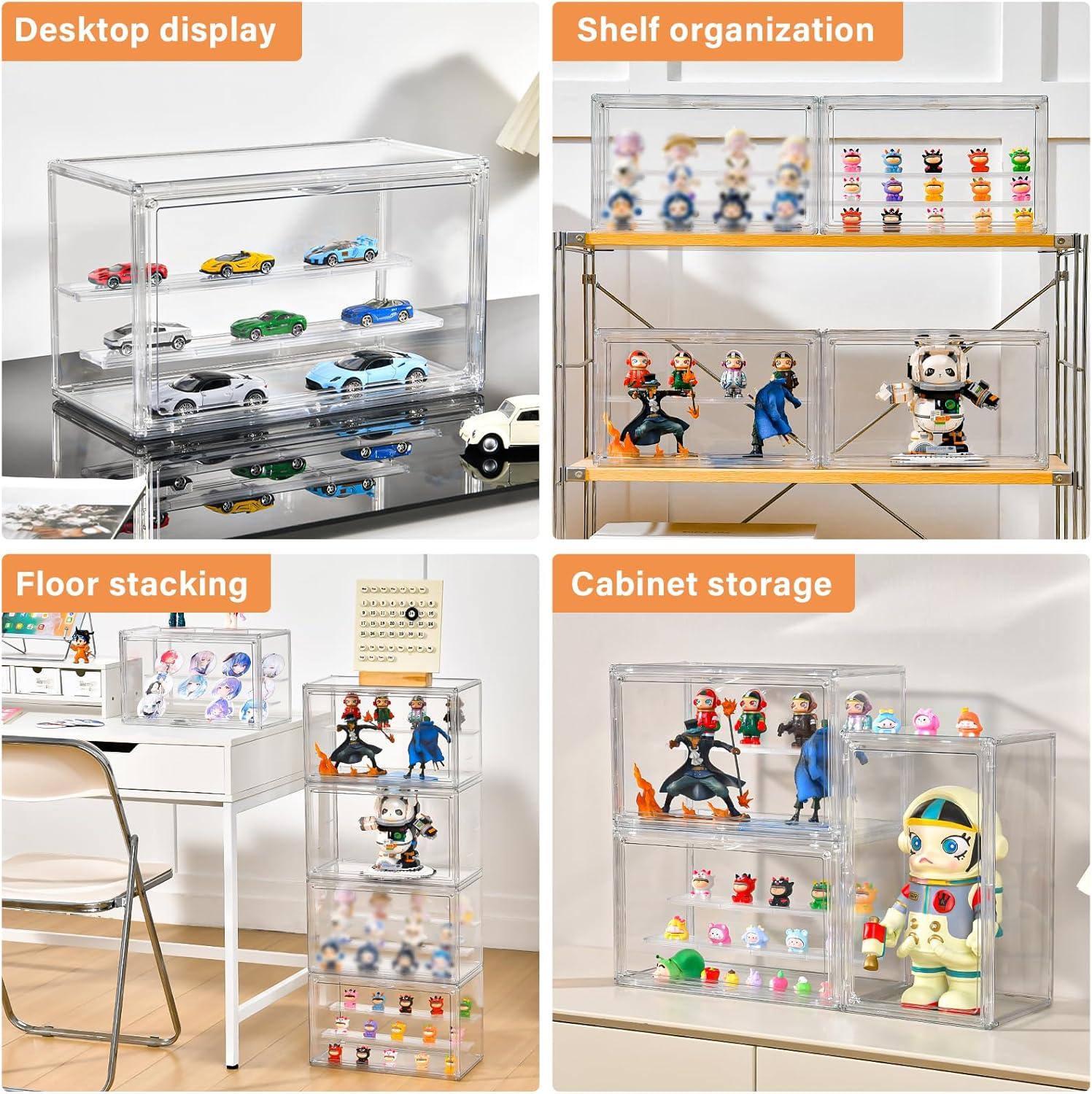 imageClear Acrylic Display Case for Collectibles  3Tier Adjustable Figure Display with Magnetic Door ampamp Removable ShelvesStackable Dispaly Box for Figures  2 Pack