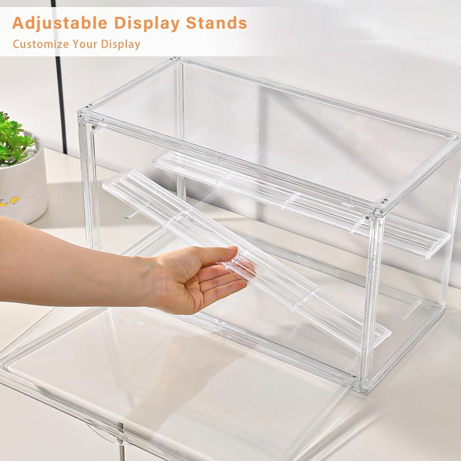 imageClear Acrylic Display Case for Collectibles  3Tier Adjustable Figure Display with Magnetic Door ampamp Removable ShelvesStackable Dispaly Box for Figures  2 Pack