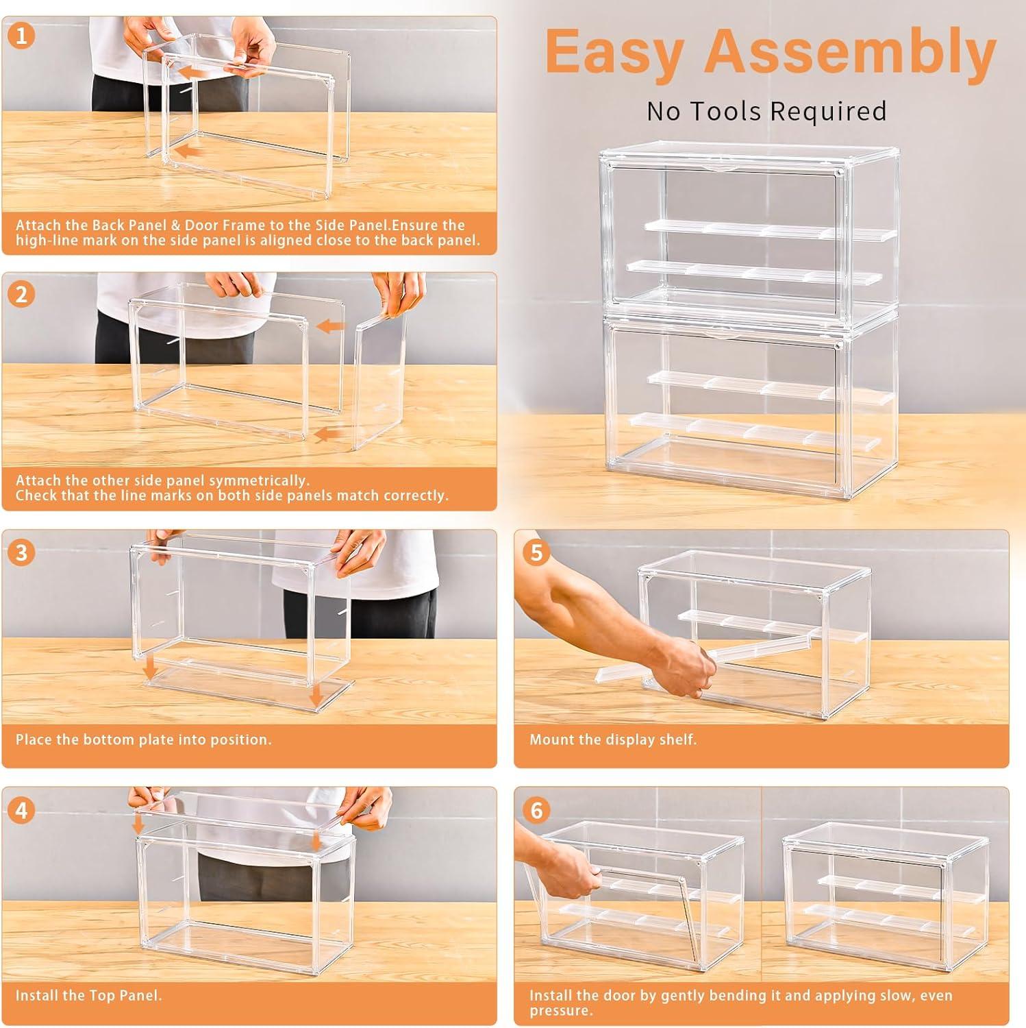 imageClear Acrylic Display Case for Collectibles  3Tier Adjustable Figure Display with Magnetic Door ampamp Removable ShelvesStackable Dispaly Box for Figures  2 Pack
