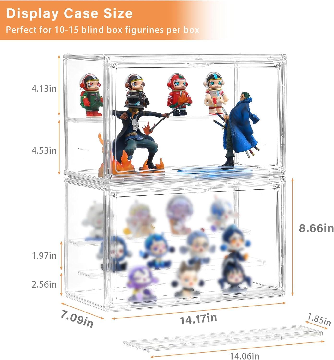 imageClear Acrylic Display Case for Collectibles  3Tier Adjustable Figure Display with Magnetic Door ampamp Removable ShelvesStackable Dispaly Box for Figures  2 Pack