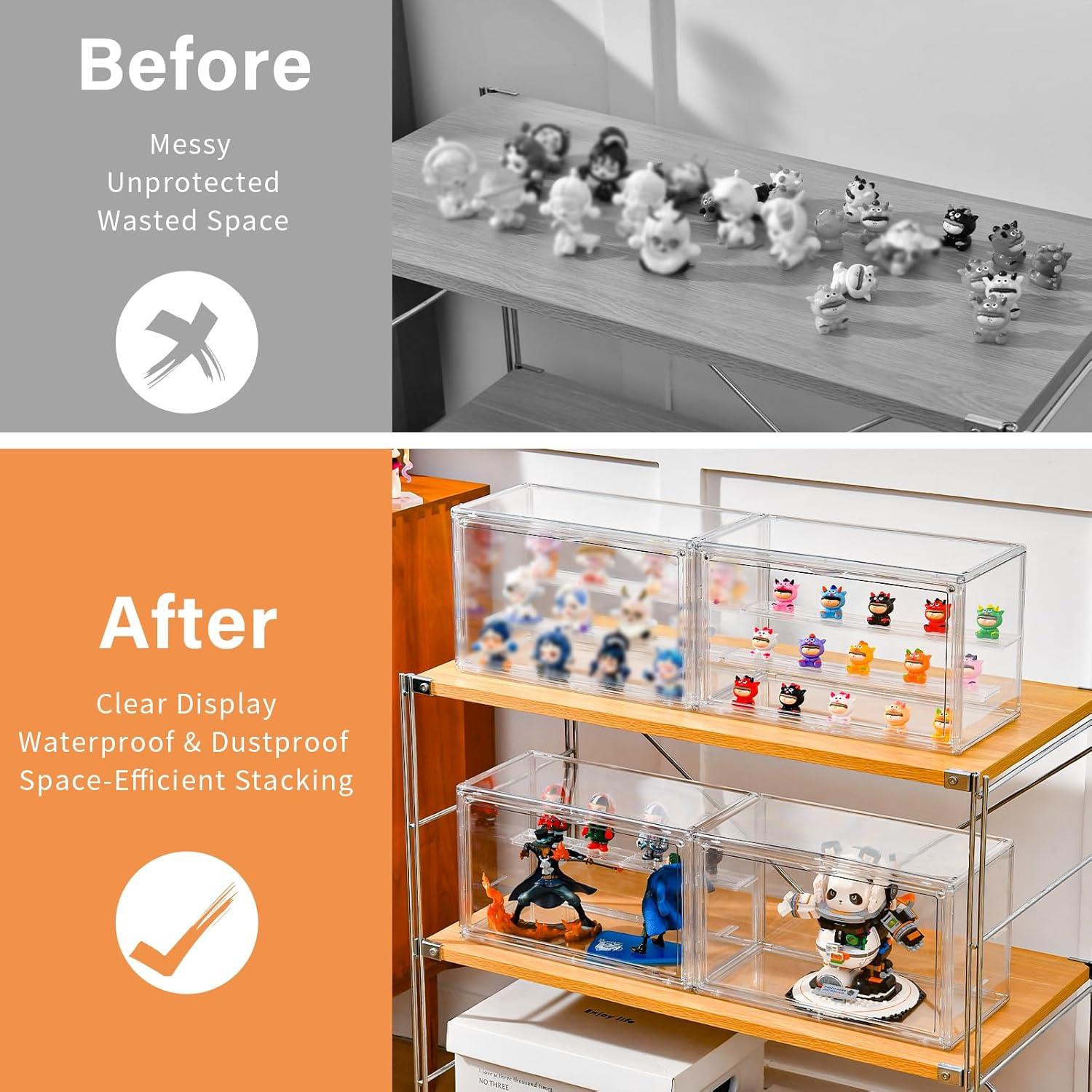 imageClear Acrylic Display Case for Collectibles  3Tier Adjustable Figure Display with Magnetic Door ampamp Removable ShelvesStackable Dispaly Box for Figures  2 Pack