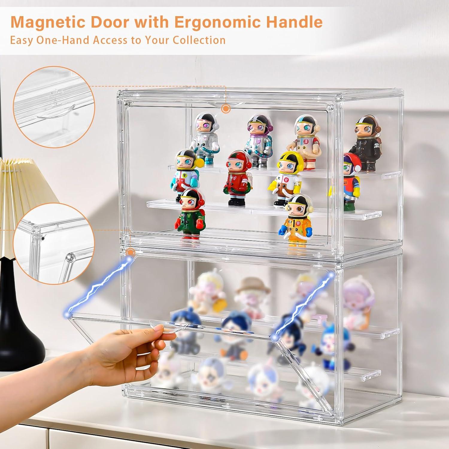 imageClear Acrylic Display Case for Collectibles  3Tier Adjustable Figure Display with Magnetic Door ampamp Removable ShelvesStackable Dispaly Box for Figures  2 Pack