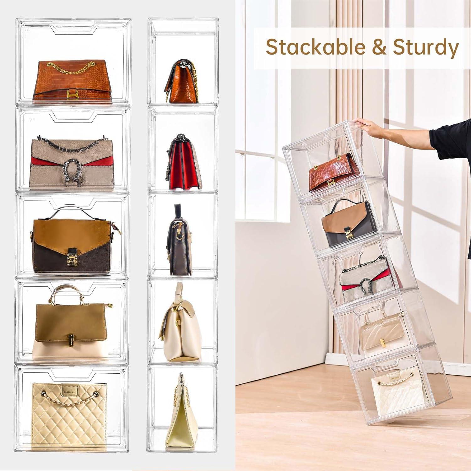imageStackable Storage BinsClear Acrylic Display Case Acrylic Boxes with Lids Stackable Storage for Handbags ampamp Purse Magnetic Lid Storage Bins for Home Organization1 Pack9