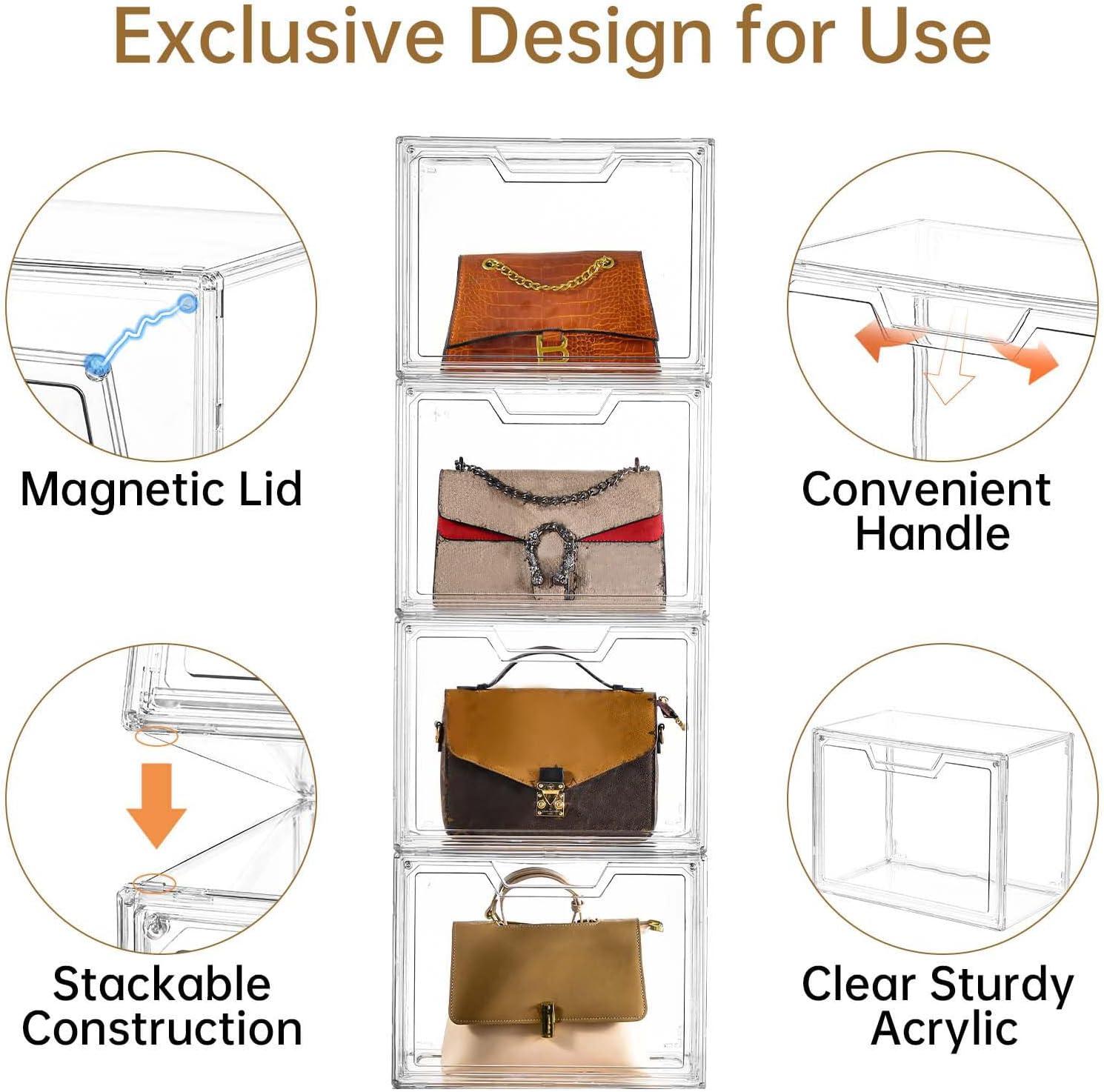 imageStackable Storage BinsClear Acrylic Display Case Acrylic Boxes with Lids Stackable Storage for Handbags ampamp Purse Magnetic Lid Storage Bins for Home Organization1 Pack9
