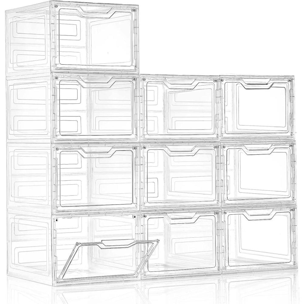 image10 Pack Closet Organizers and StorageClear Stackable Plastic Storage Bins with Lids Magnetic DoorsClothes Organizers and StoragePlastic Craft Containers for Wardrobe Kitchen Bathroom OfficeClear 10Pack