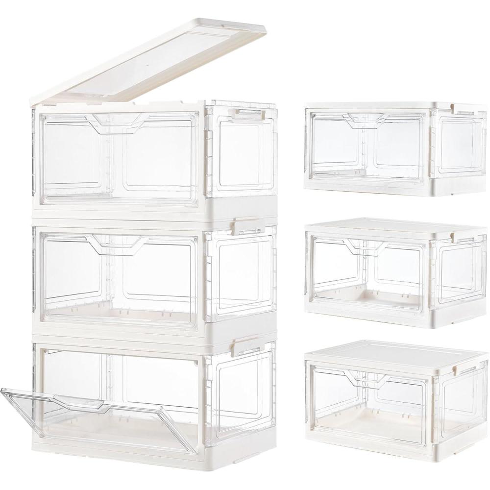 image10 Pack Closet Organizers and StorageClear Stackable Plastic Storage Bins with Lids Magnetic DoorsClothes Organizers and StoragePlastic Craft Containers for Wardrobe Kitchen Bathroom OfficeClear 3Pack