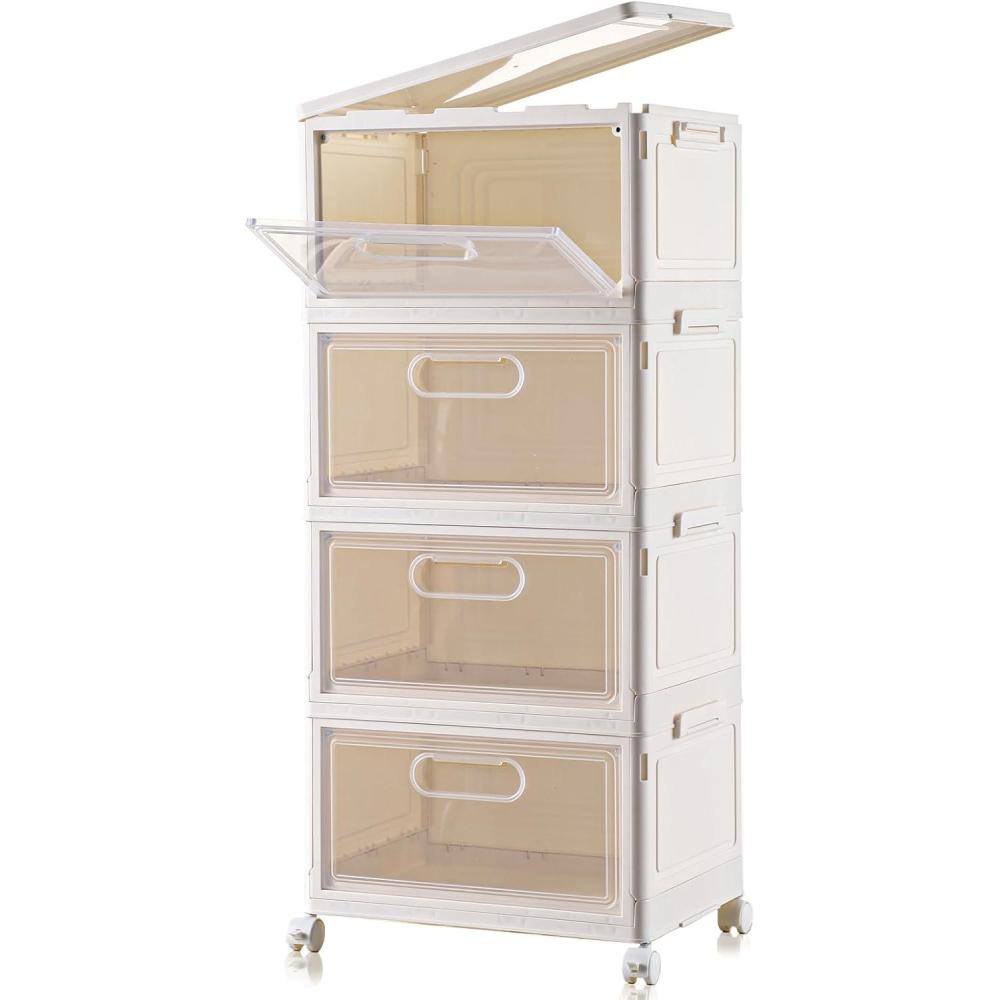 image10 Pack Closet Organizers and StorageClear Stackable Plastic Storage Bins with Lids Magnetic DoorsClothes Organizers and StoragePlastic Craft Containers for Wardrobe Kitchen Bathroom OfficeNon Clear 4pack