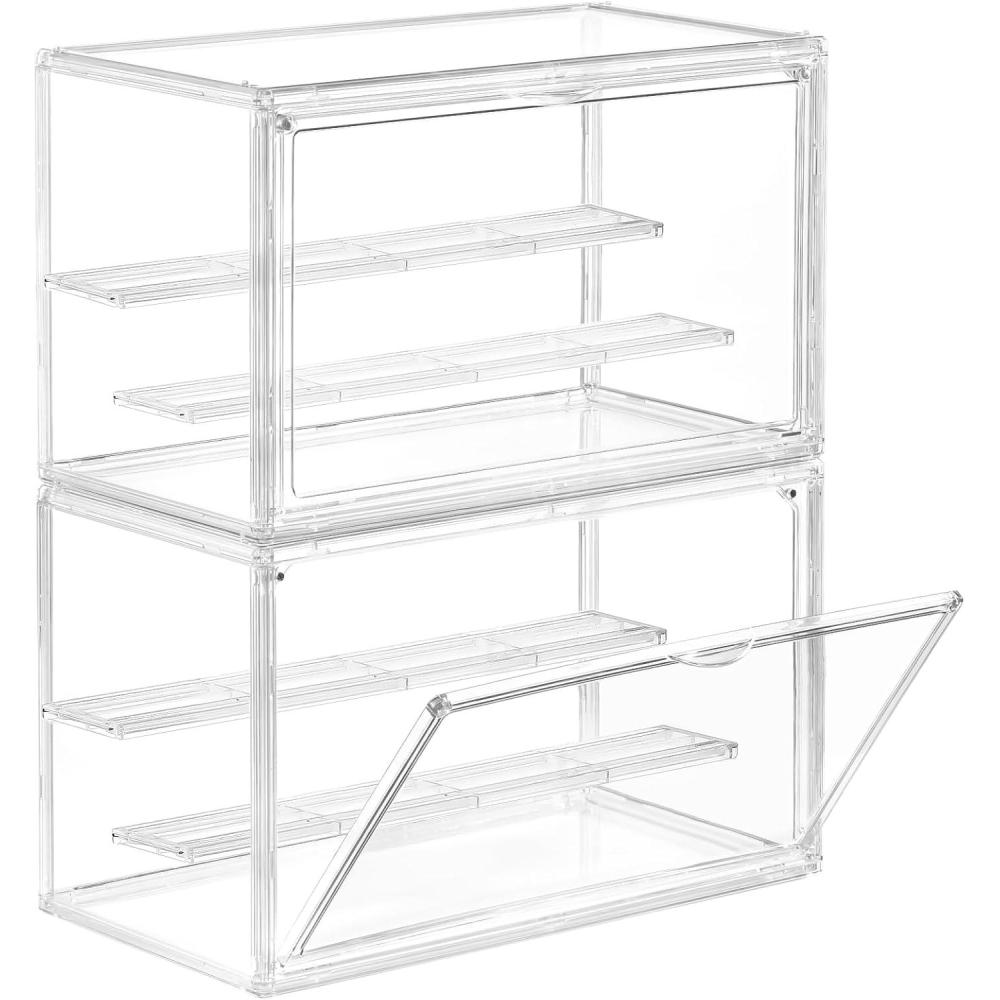 imageClear Acrylic Display Case for Collectibles  3Tier Adjustable Figure Display with Magnetic Door ampamp Removable ShelvesStackable Dispaly Box for Figures  2 Pack