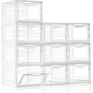 image10 Pack Closet Organizers and StorageClear Stackable Plastic Storage Bins with Lids Magnetic DoorsClothes Organizers and StoragePlastic Craft Containers for Wardrobe Kitchen Bathroom OfficeClear 10Pack
