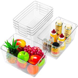image6 Pack Large Clear Plastic Storage BinsPlastic Containers with Handle for Pantry Organizer and StoragePerfect for KitchenFridgeCabinet ClosetBathroom Under Sink StorageLarge 6Pack