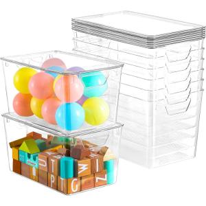 image12 Pack Middle Stackable Storage Boxes for Storage and Organization Clear Storage Bins with Lids Plastic Storage Containers with Lids Plastic Bins with Handles for Office Bedroom Study RoomWith Lids